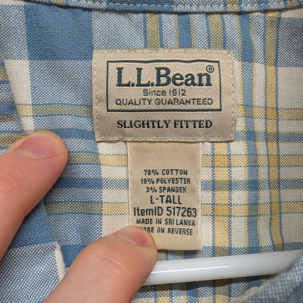 L.L. Bean Men's Large Tall Oxford Plaid Button Down Short Sleeve Shirt - Picture 4 of 7